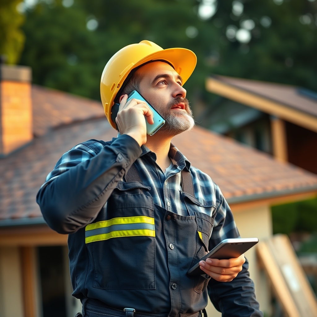 Contractor answering a call on the job site